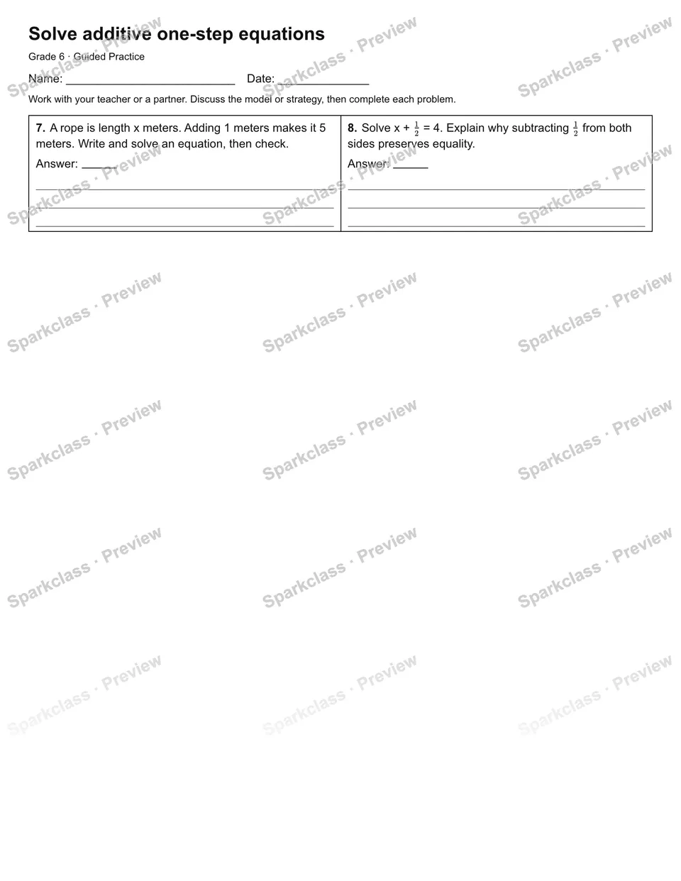 Solve additive one-step equations — Guided Practice — page 2