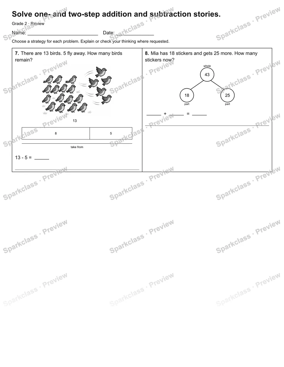 Solve one- and two-step addition and subtraction stories. — Review — page 2
