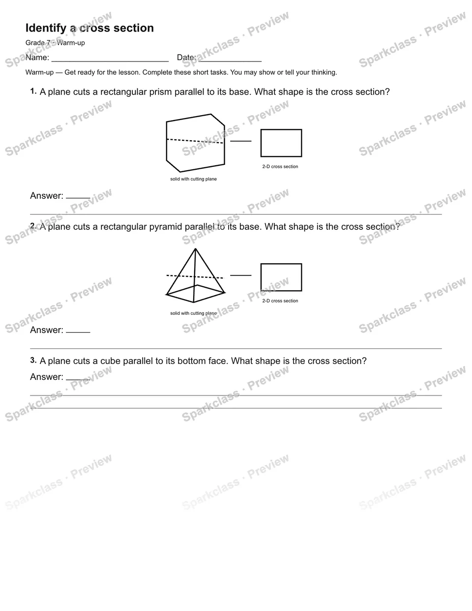 Identify a cross section — Warm-up — page 2