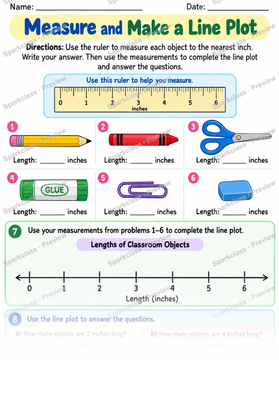 2.MD.D.9 · Line Plot Guided — Grade 2 worksheet preview