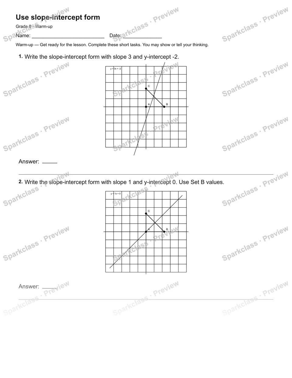 Use slope-intercept form — Warm-up — page 2