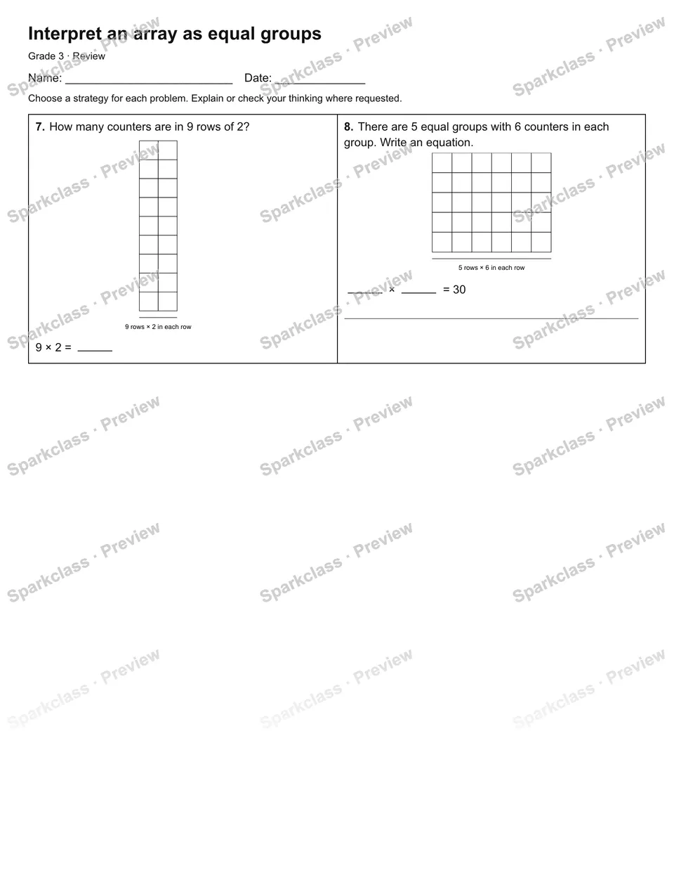 Interpret an array as equal groups — Review — page 2
