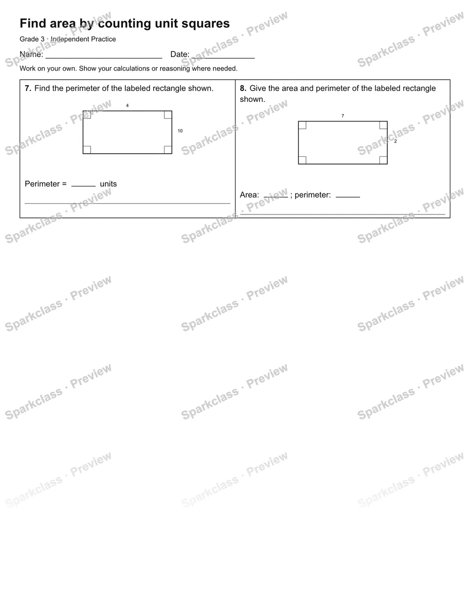 Find area by counting unit squares — Independent Practice — page 2