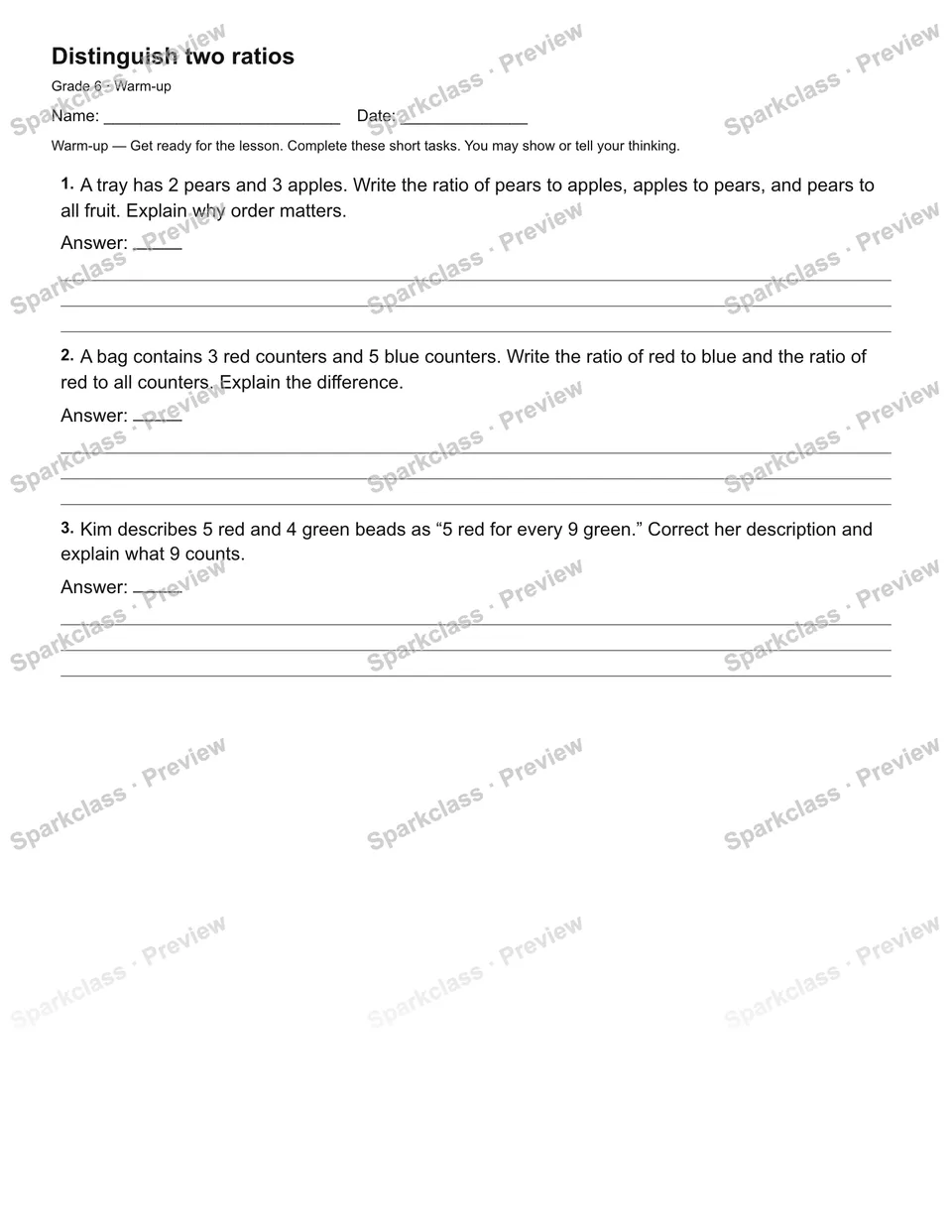 Distinguish two ratios — Warm-up — page 2