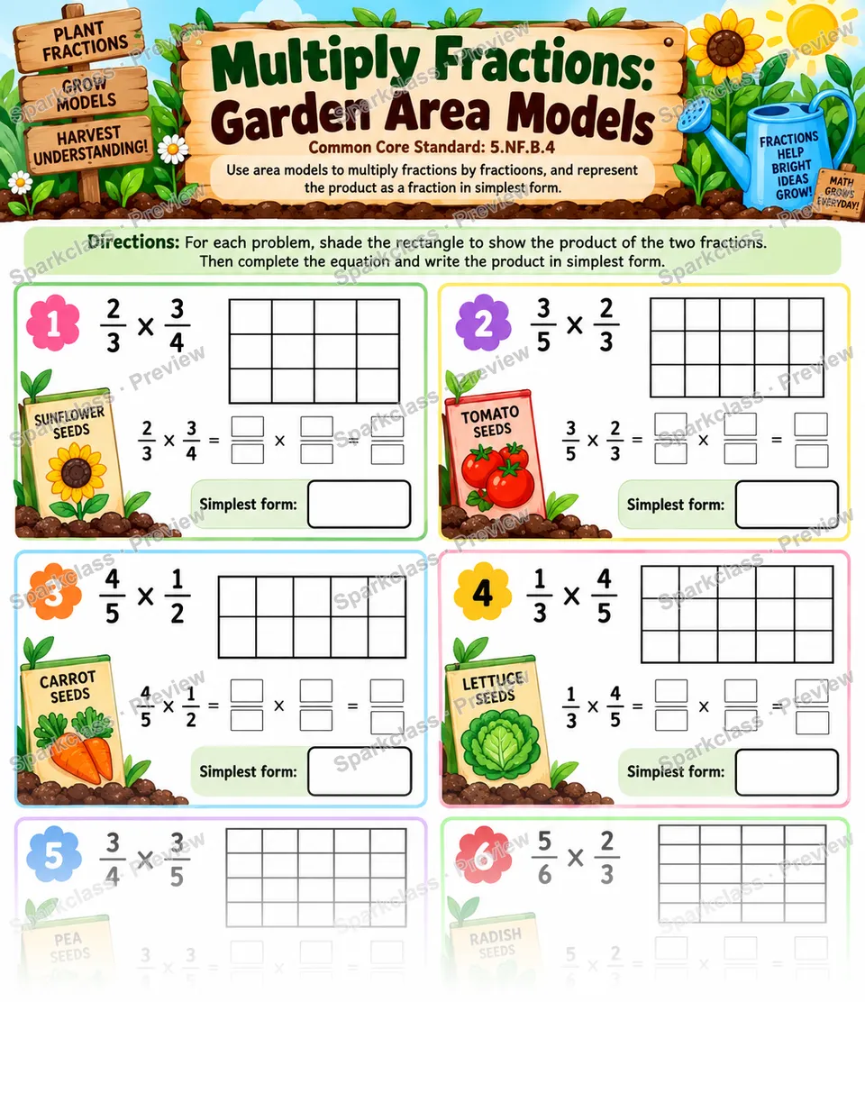 Multiply a Fraction by a Fraction — Grade 5 worksheet preview