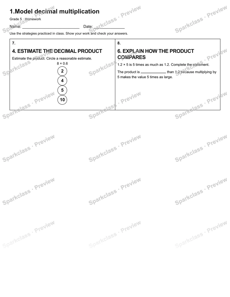 1.Model decimal multiplication — Homework — page 2