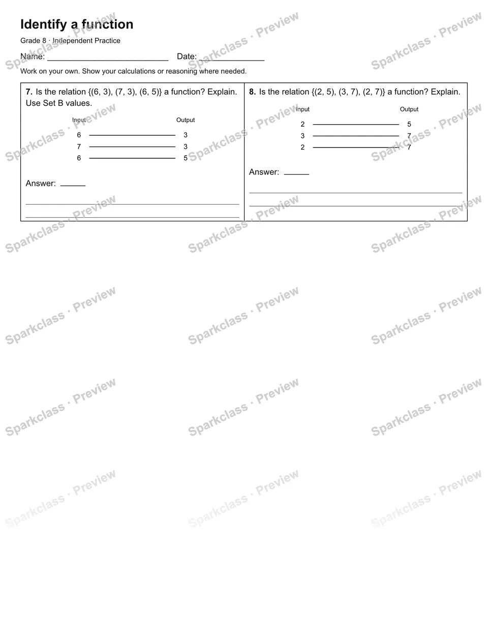 Identify a function — Independent Practice — page 2