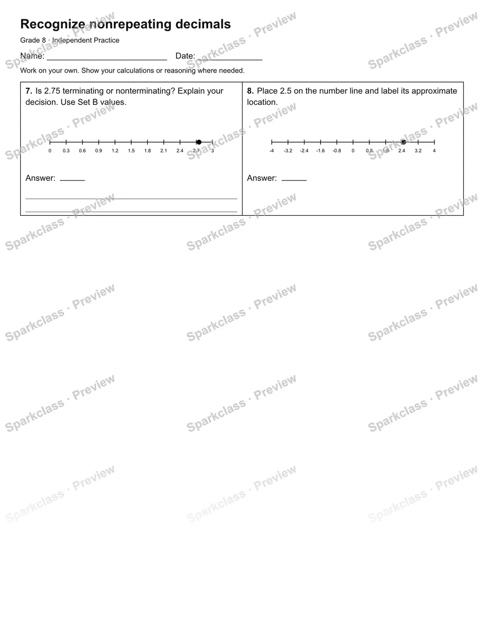 Recognize nonrepeating decimals — Independent Practice — page 2