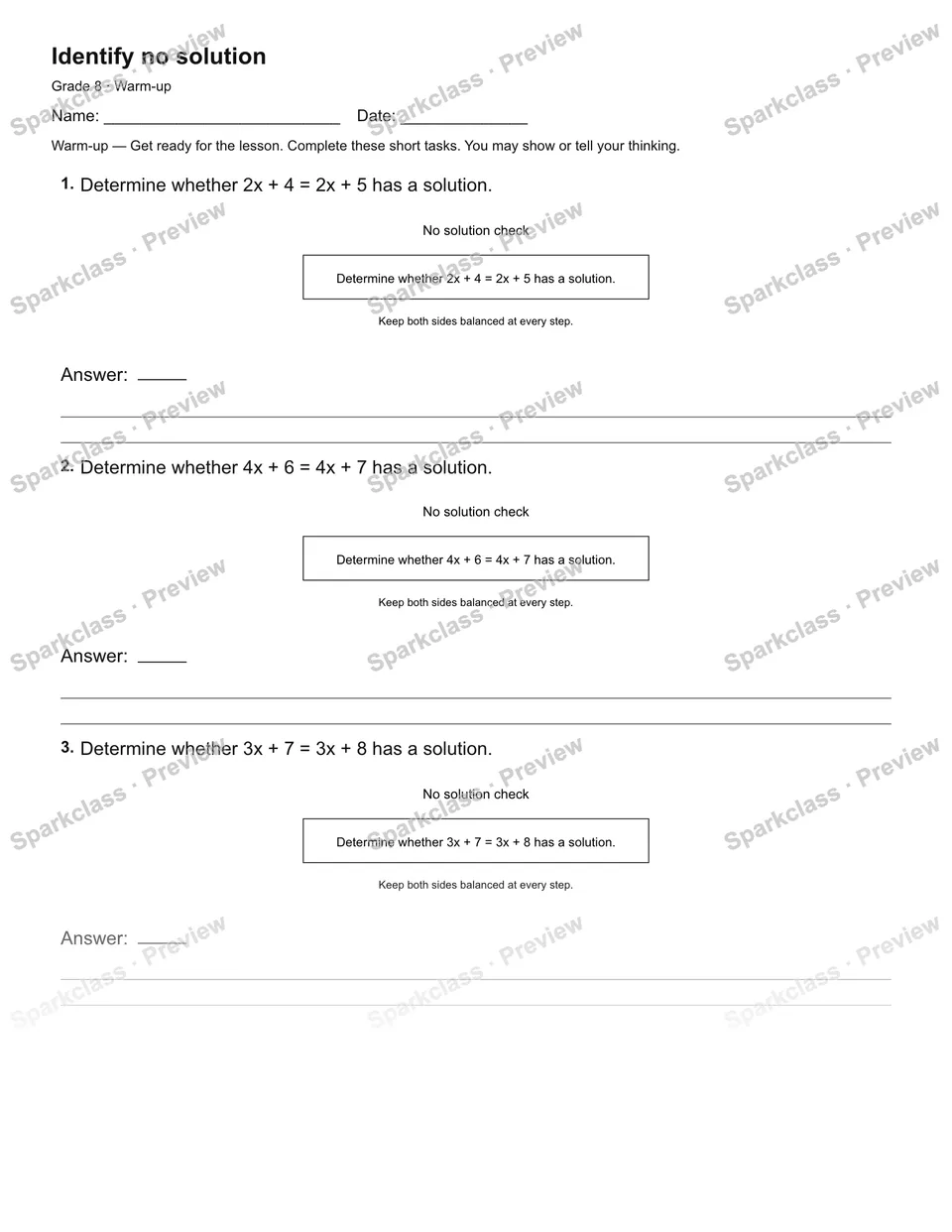 Identify no solution — Warm-up — page 2