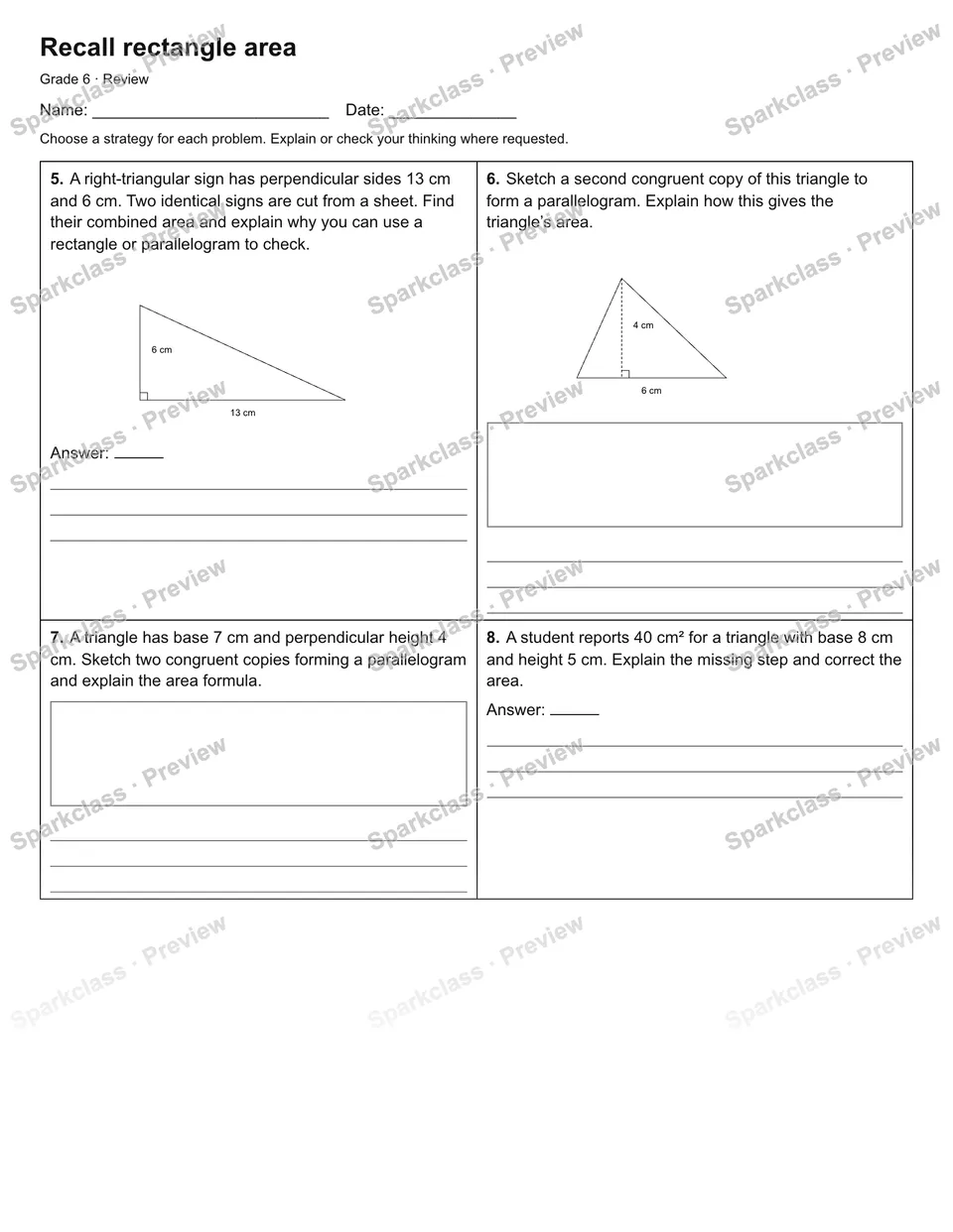 Recall rectangle area — Review — page 2