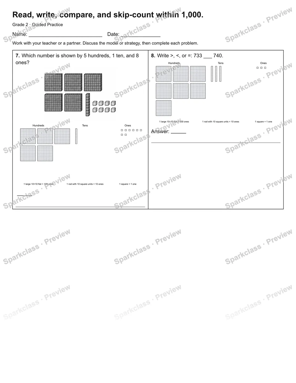 Read, write, compare, and skip-count within 1,000. — Guided Practice — page 2