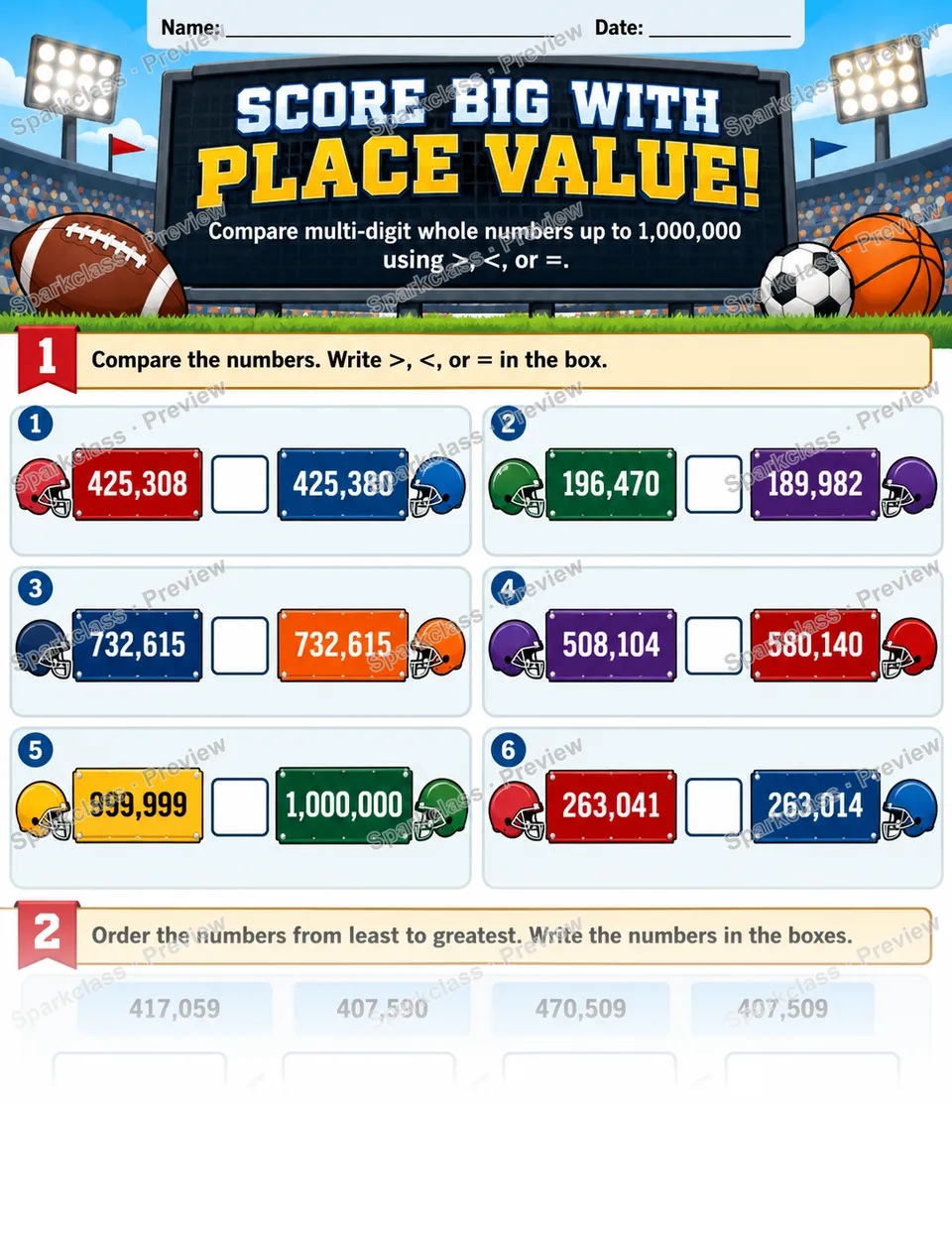 Compare Multi-Digit Numbers — Grade 4 worksheet preview