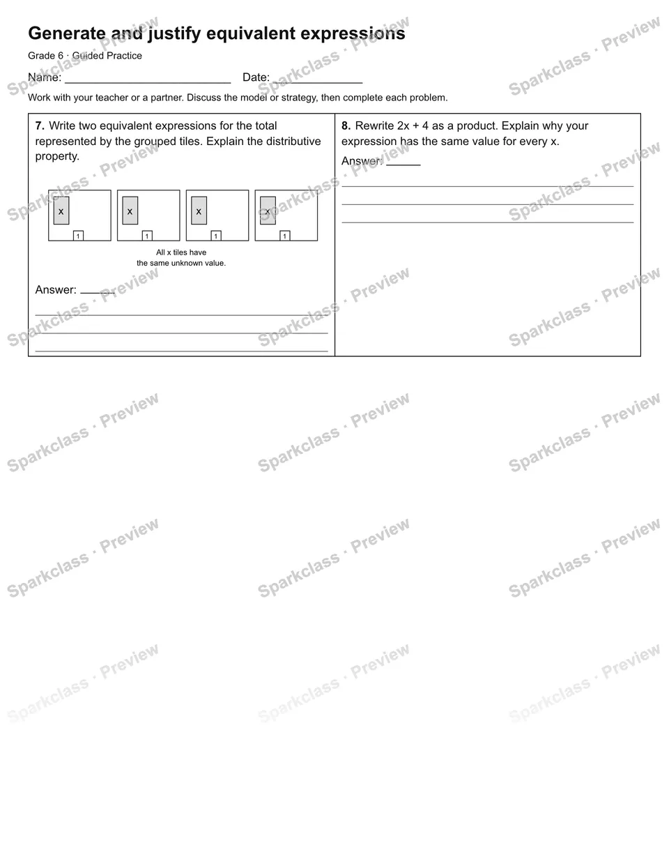 Generate and justify equivalent expressions — Guided Practice — page 2