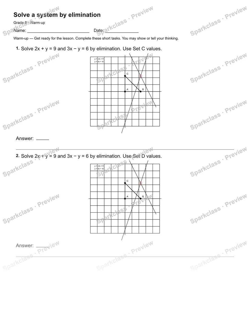 Solve a system by elimination — Warm-up — page 2