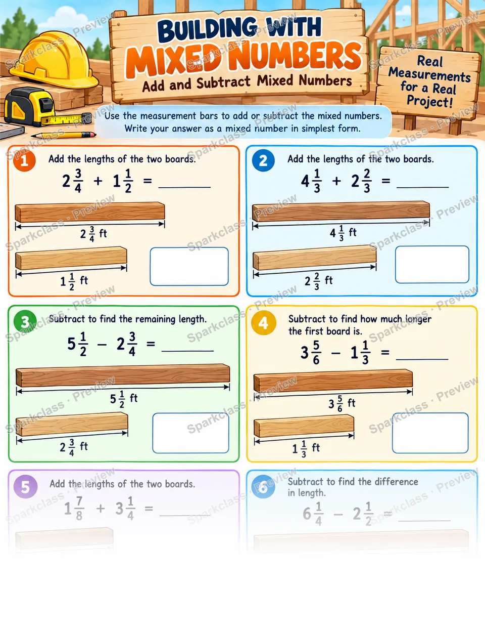 Add and Subtract Mixed Numbers — Grade 5 worksheet preview