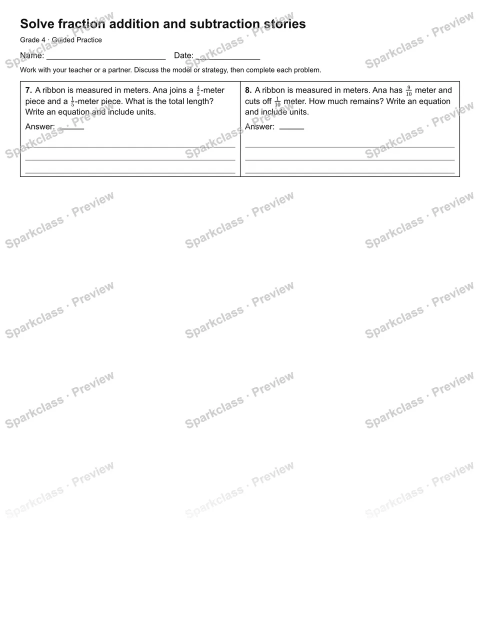Solve fraction addition and subtraction stories — Guided Practice — page 2
