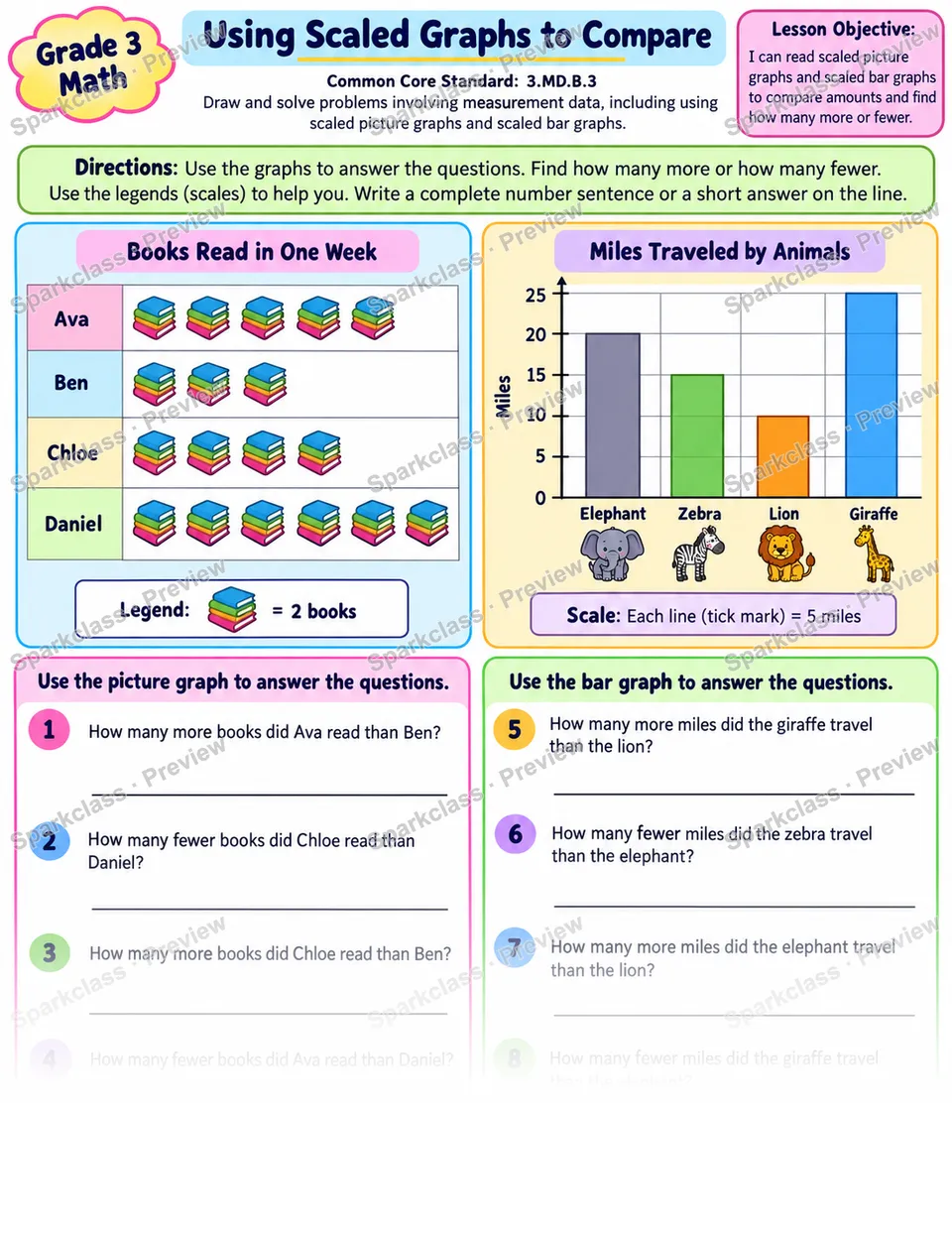 How Many More Less 01 — Grade 3 worksheet preview