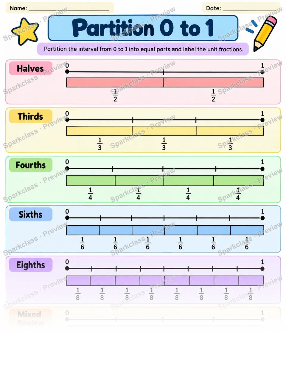Partition 0 To 1 — Grade 3 worksheet preview