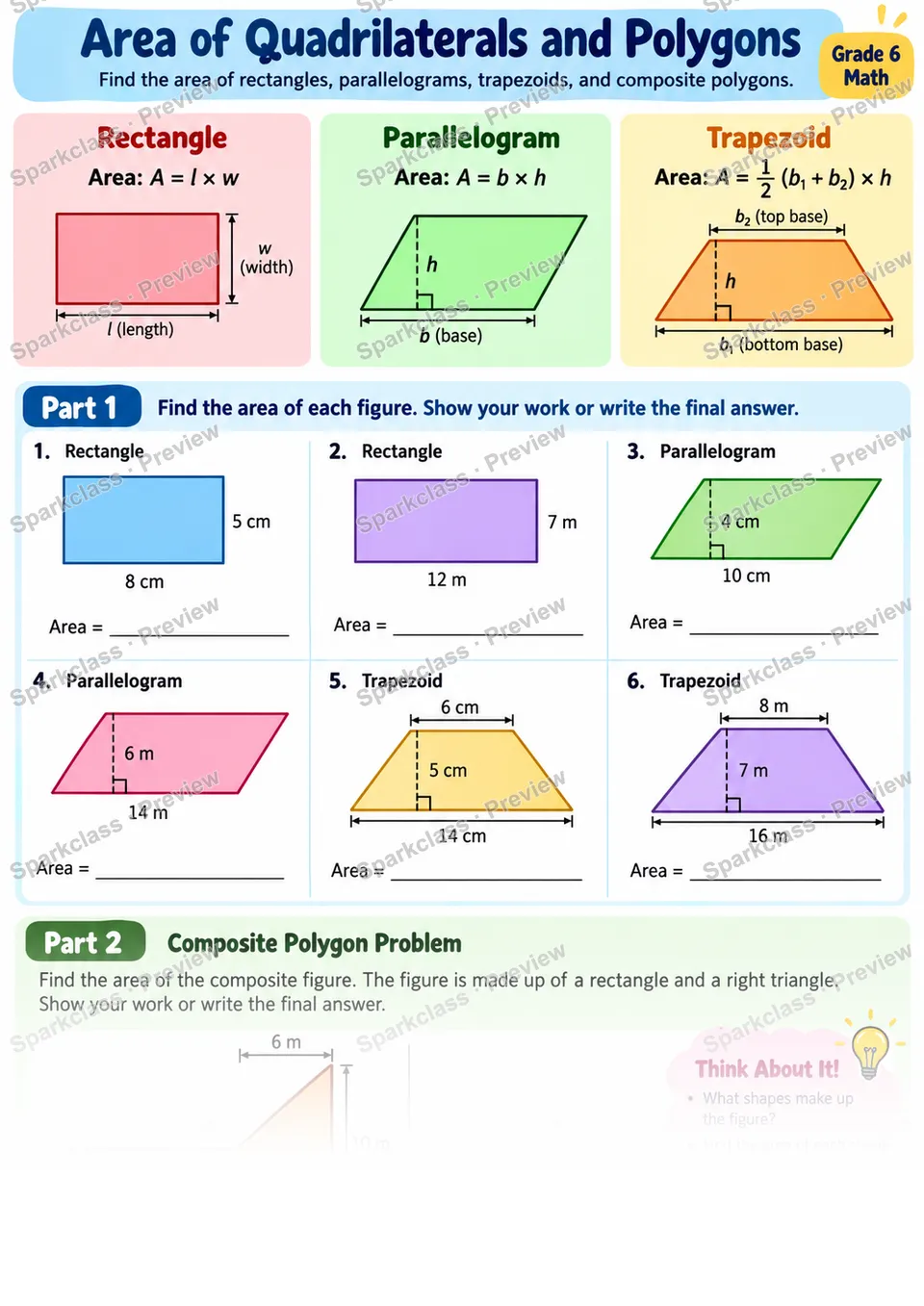Polygon Area — Grade 6 worksheet preview
