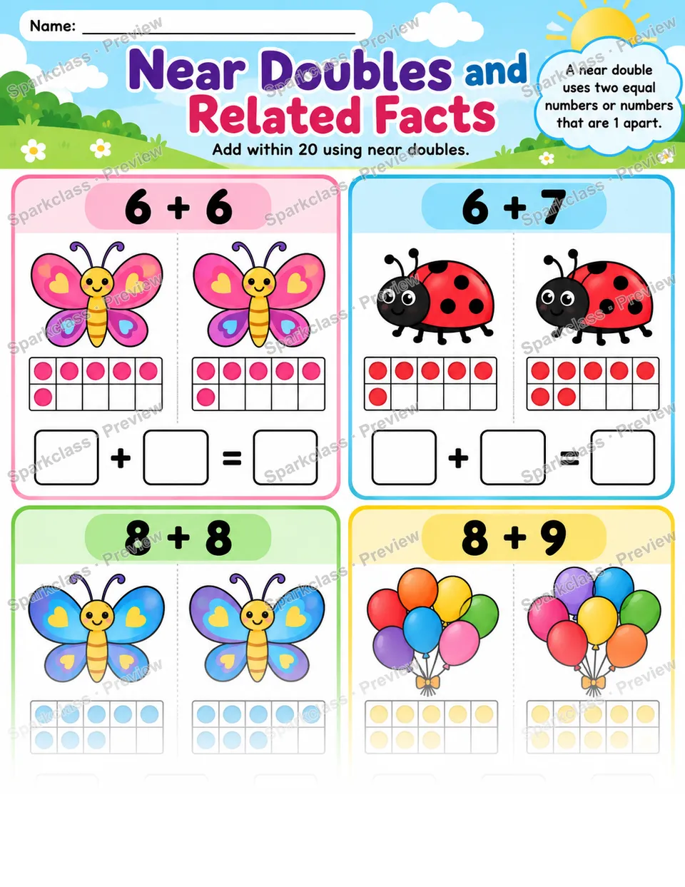 Near Doubles — Grade 1 worksheet preview