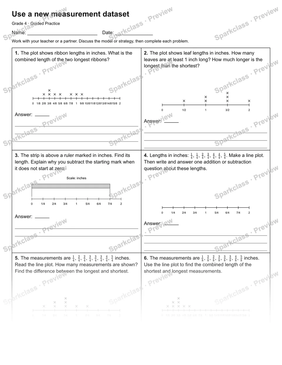 Use a new measurement dataset — Guided Practice — Grade 4 worksheet preview