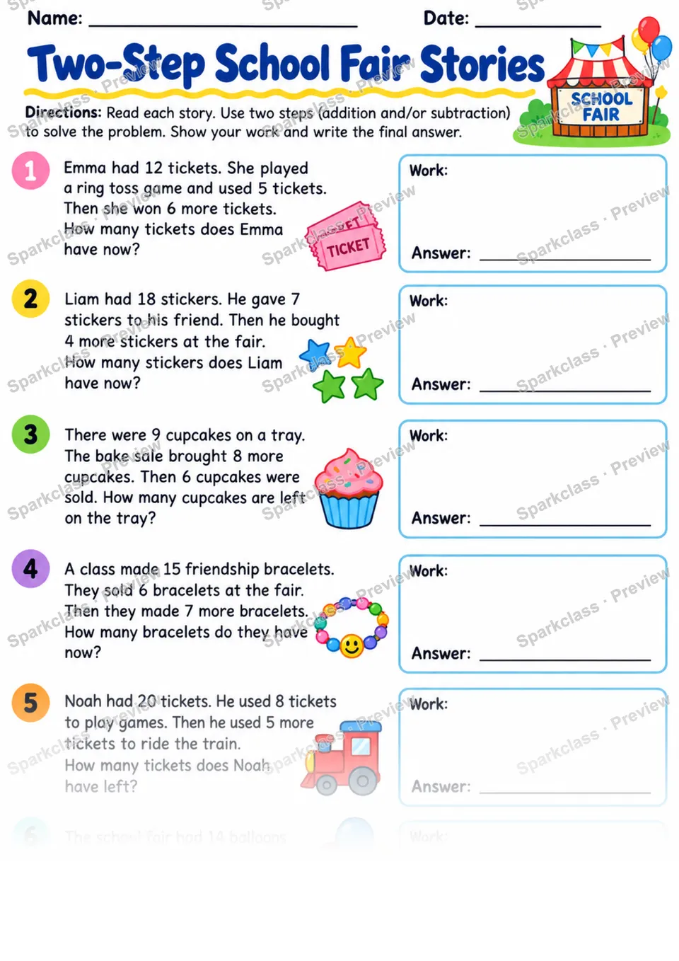 2.OA.A.1 · School Fair Two Step — Grade 2 worksheet preview