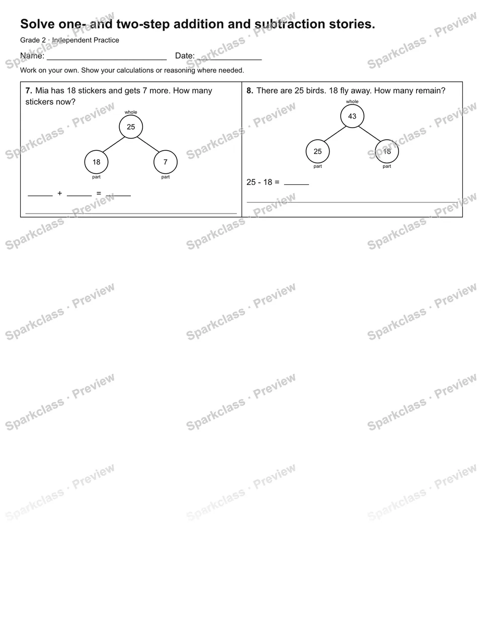 Solve one- and two-step addition and subtraction stories. — Independent Practice — page 2
