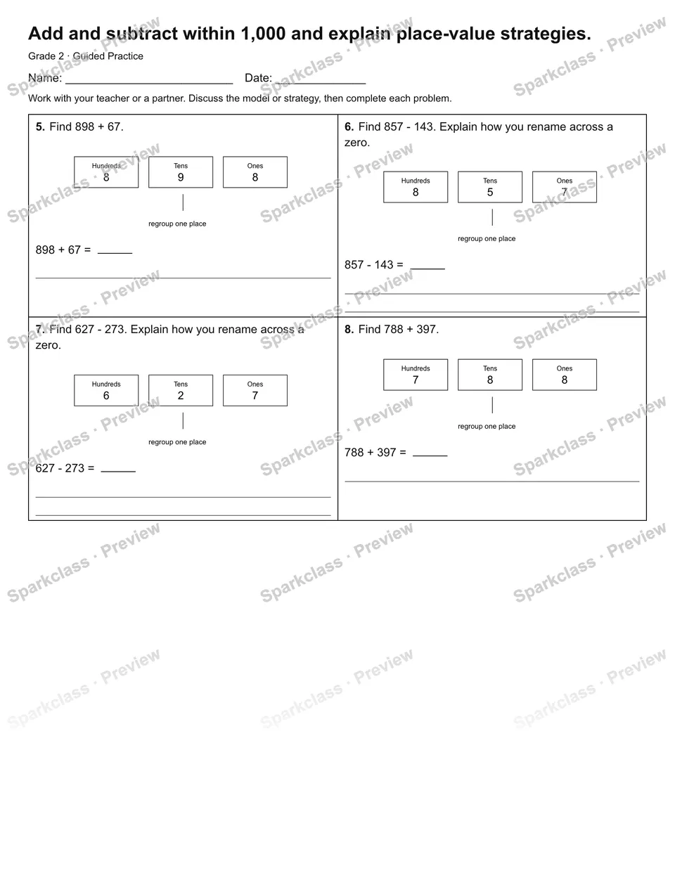 Add and subtract within 1,000 and explain place-value strategies. — Guided Practice — page 2