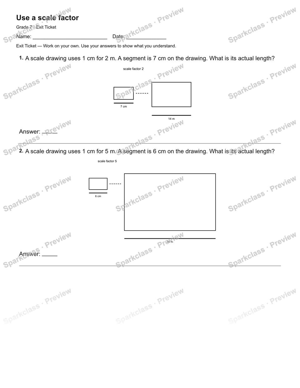 Use a scale factor — Exit Ticket — Grade 7 worksheet preview