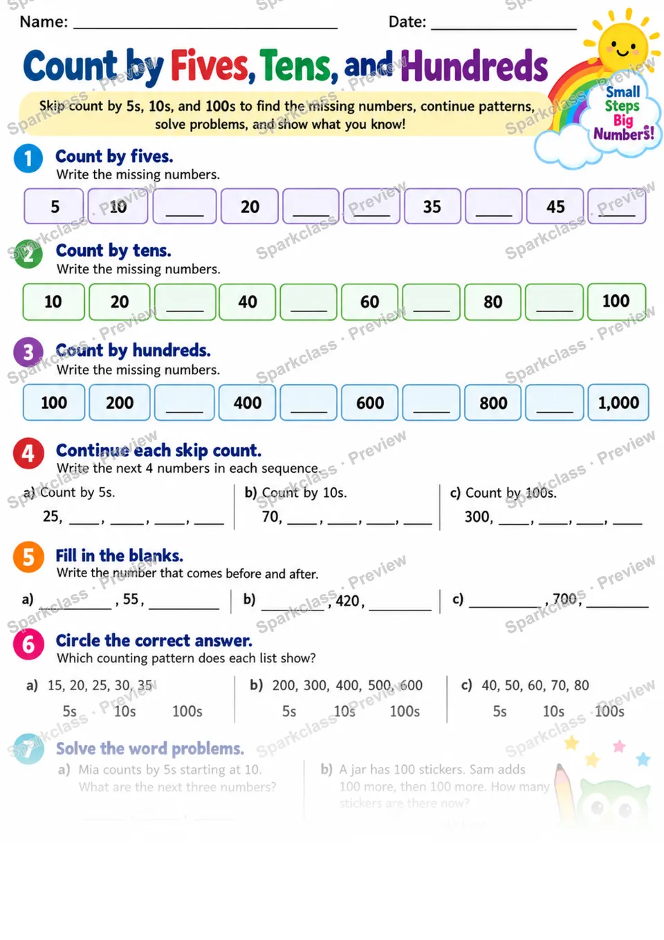 2.NBT.A.2 · Skip Count Hundreds — Grade 2 worksheet preview