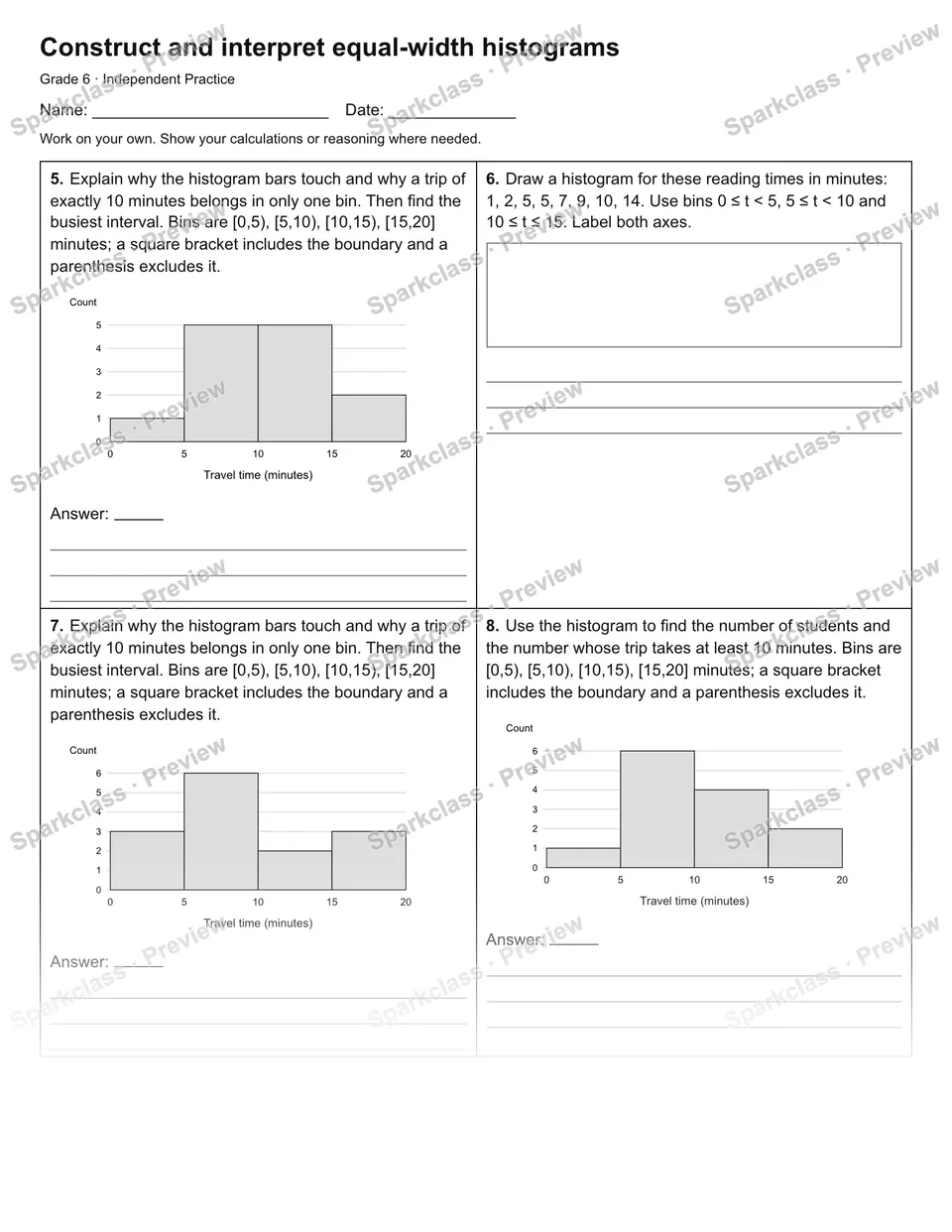 Construct and interpret equal-width histograms — Independent Practice — page 2