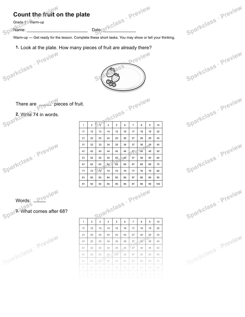 Count the fruit on the plate — Warm-up — page 2