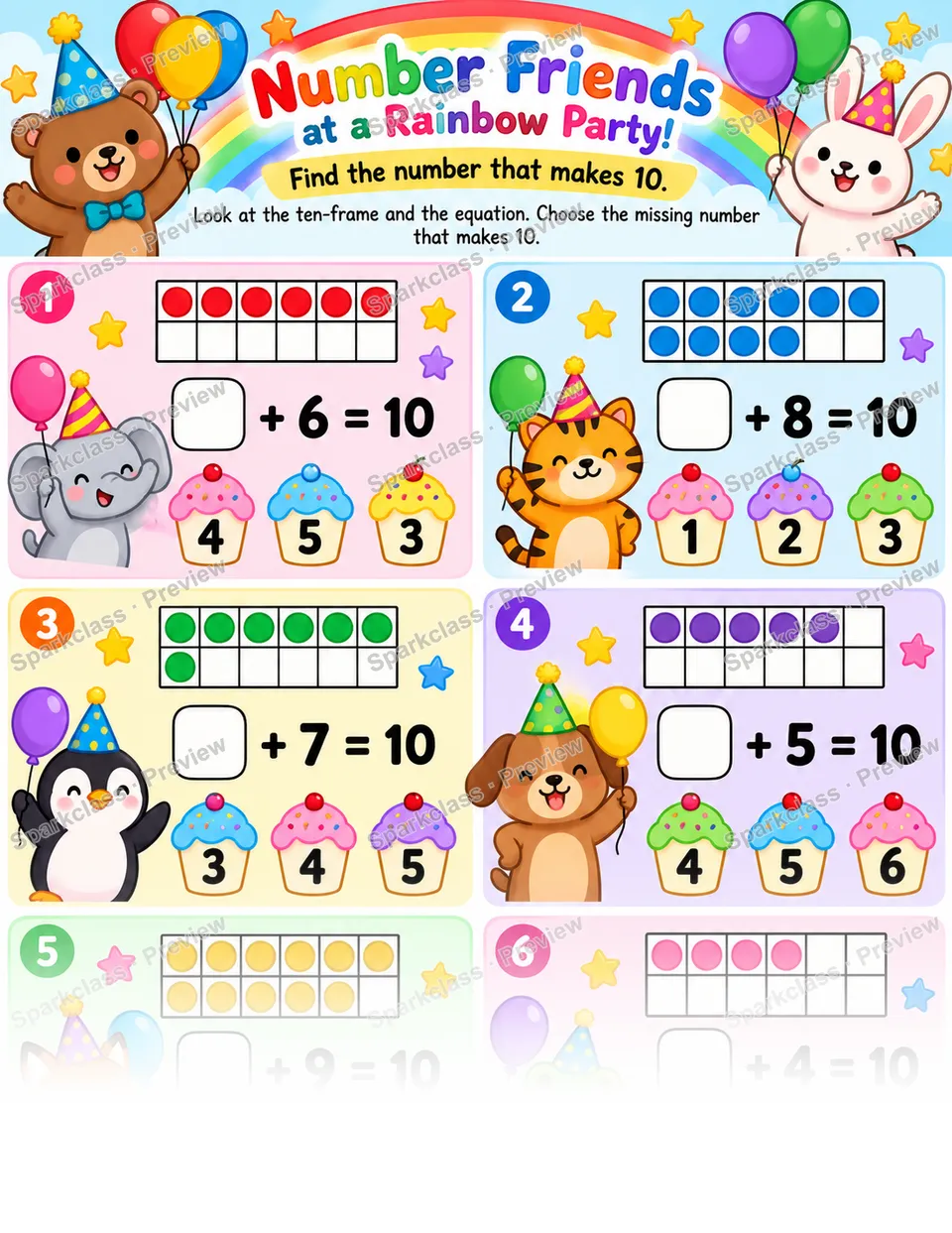 Number Friends · Make 10 — Kindergarten worksheet preview