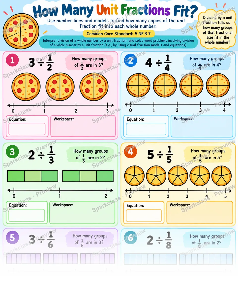 Divide a Whole Number by a Unit Fraction — Grade 5 worksheet preview
