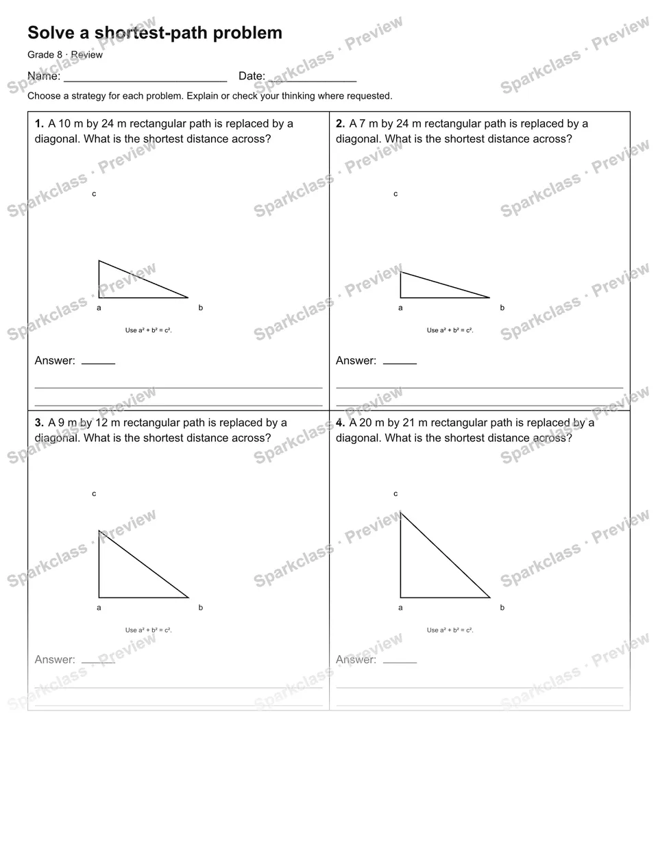 Solve a shortest-path problem — Review — Grade 8 worksheet preview