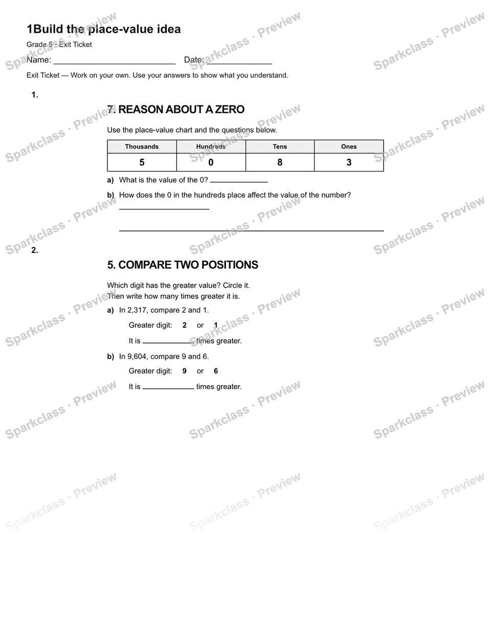 1Build the place-value idea — Exit Ticket — page 2