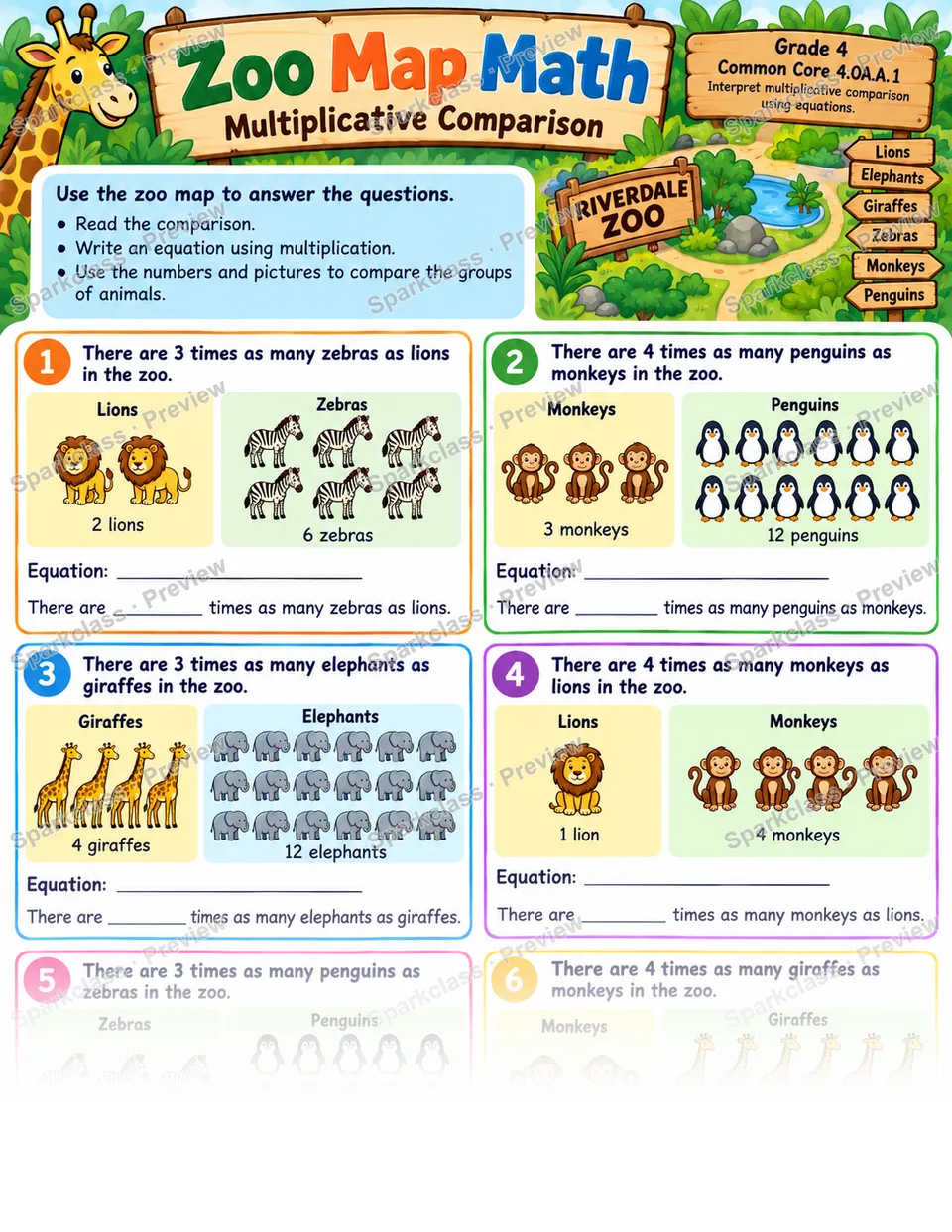 Multiplicative Comparison · Zoo — Grade 4 worksheet preview