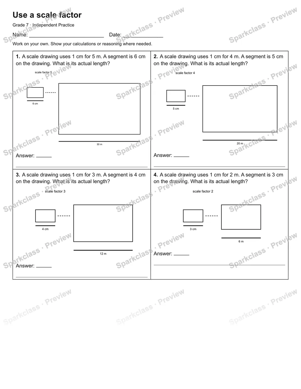 Use a scale factor — Independent Practice — Grade 7 worksheet preview