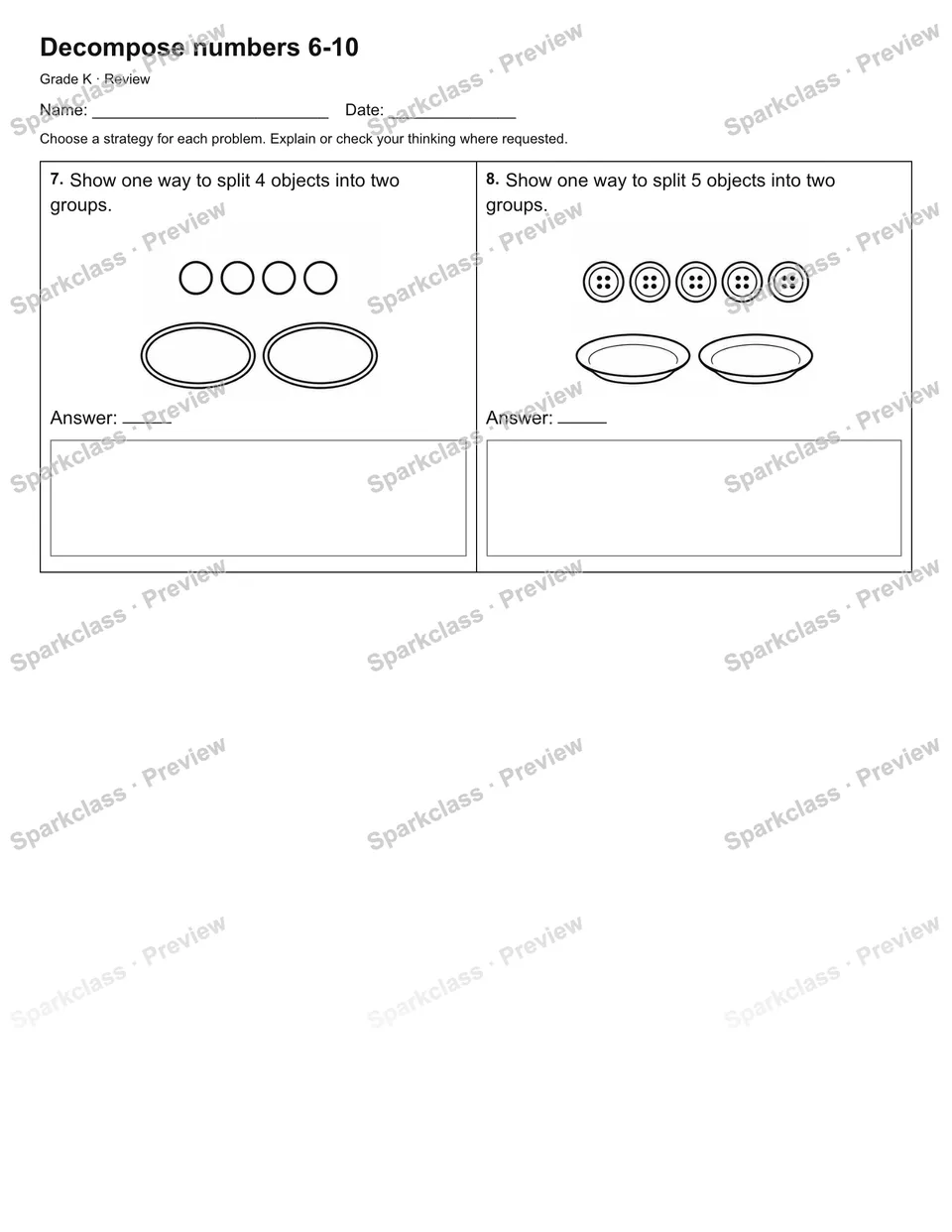 Decompose numbers 6-10 — Review — page 2