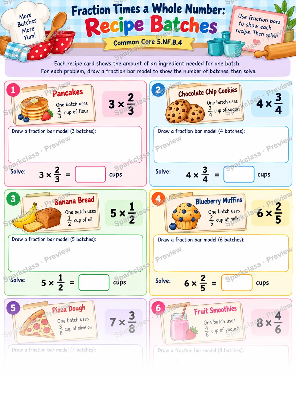 Multiply a Fraction by a Whole Number — Grade 5 worksheet preview