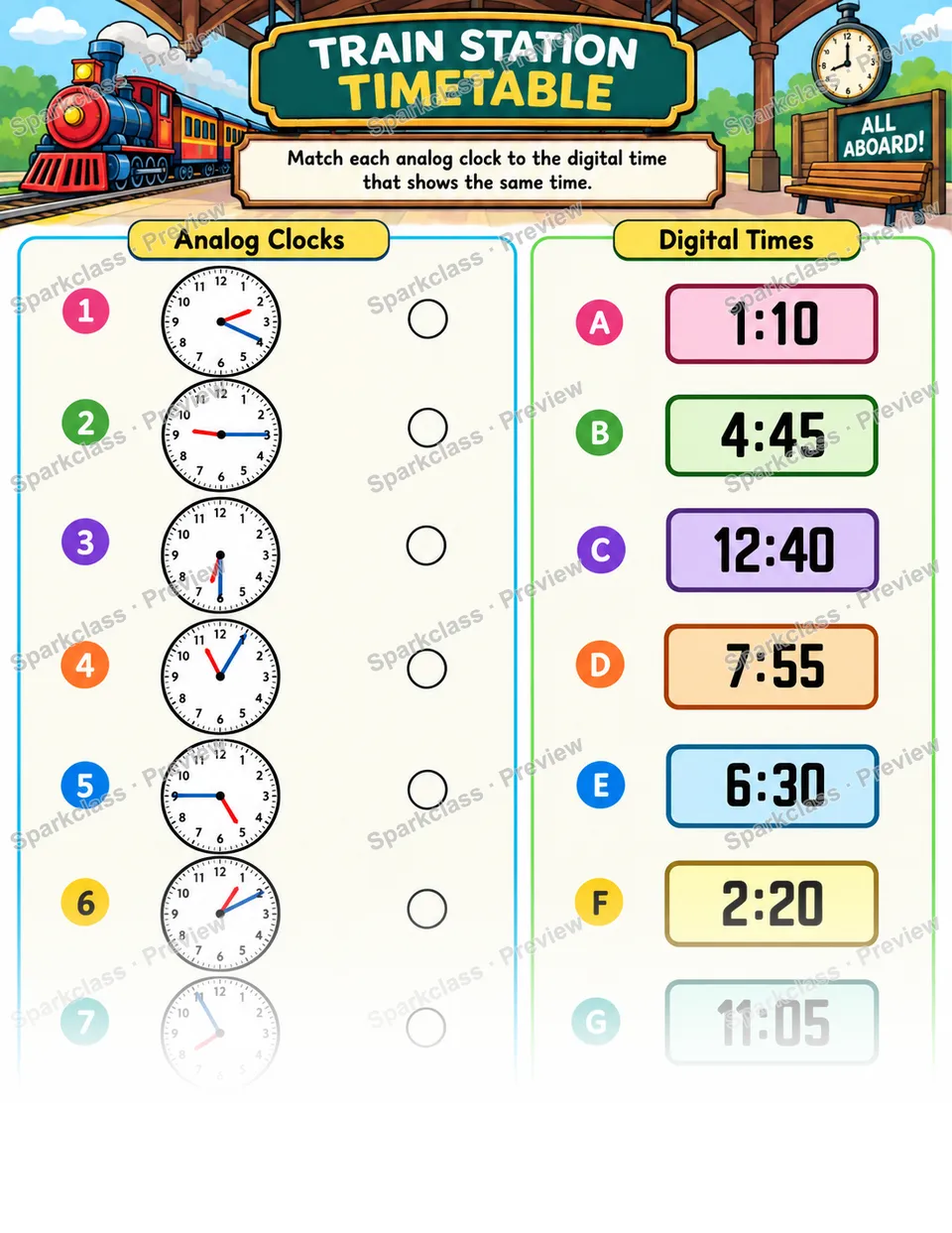 Analog Digital Clocks 01 — Grade 3 worksheet preview