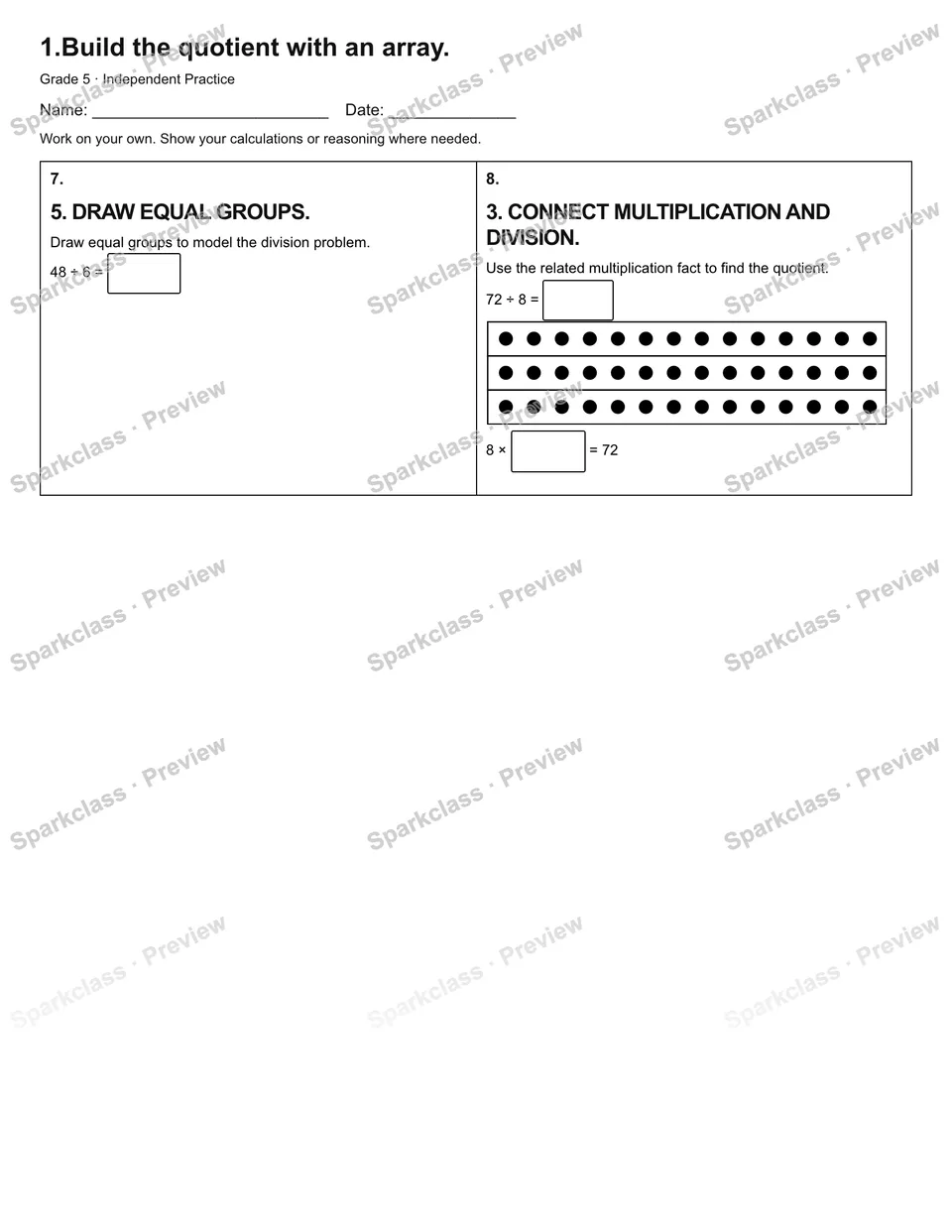 1.Build the quotient with an array. — Independent Practice — page 2
