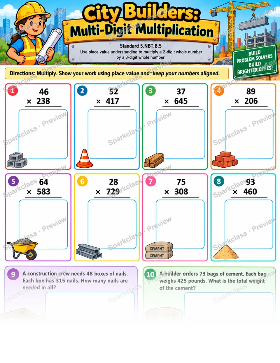 Multiply Multi-Digit Whole Numbers — Grade 5 worksheet preview