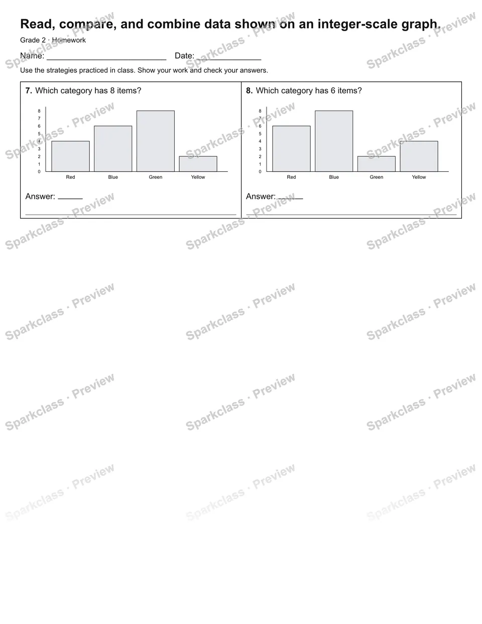 Read, compare, and combine data shown on an integer-scale graph. — Homework — page 2