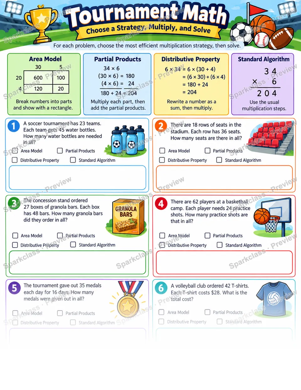 Choose an Efficient Multiplication Strategy — Grade 4 worksheet preview