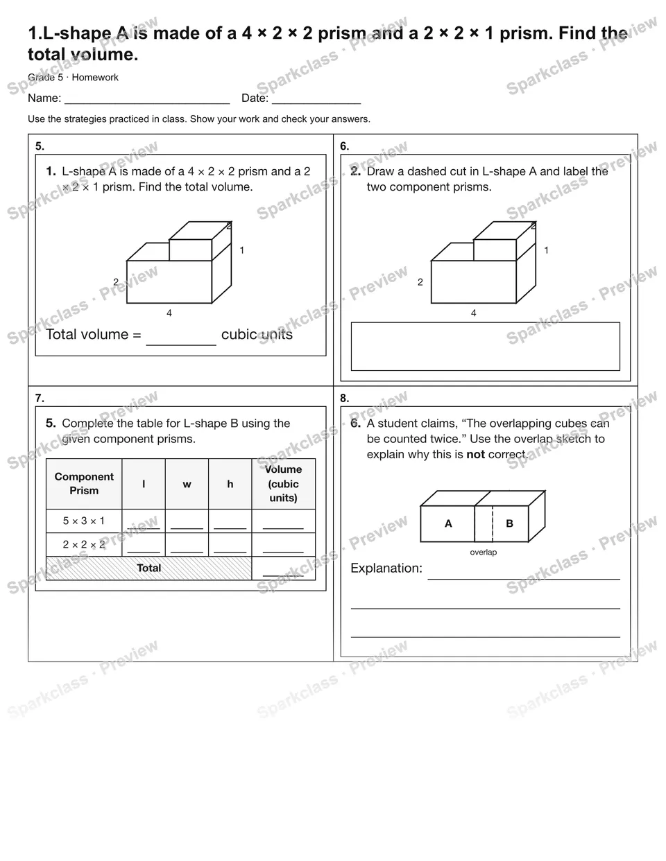 1.L-shape A is made of a 4 × 2 × 2 prism and a 2 × 2 × 1 prism. Find the total volume. — Homework — page 2
