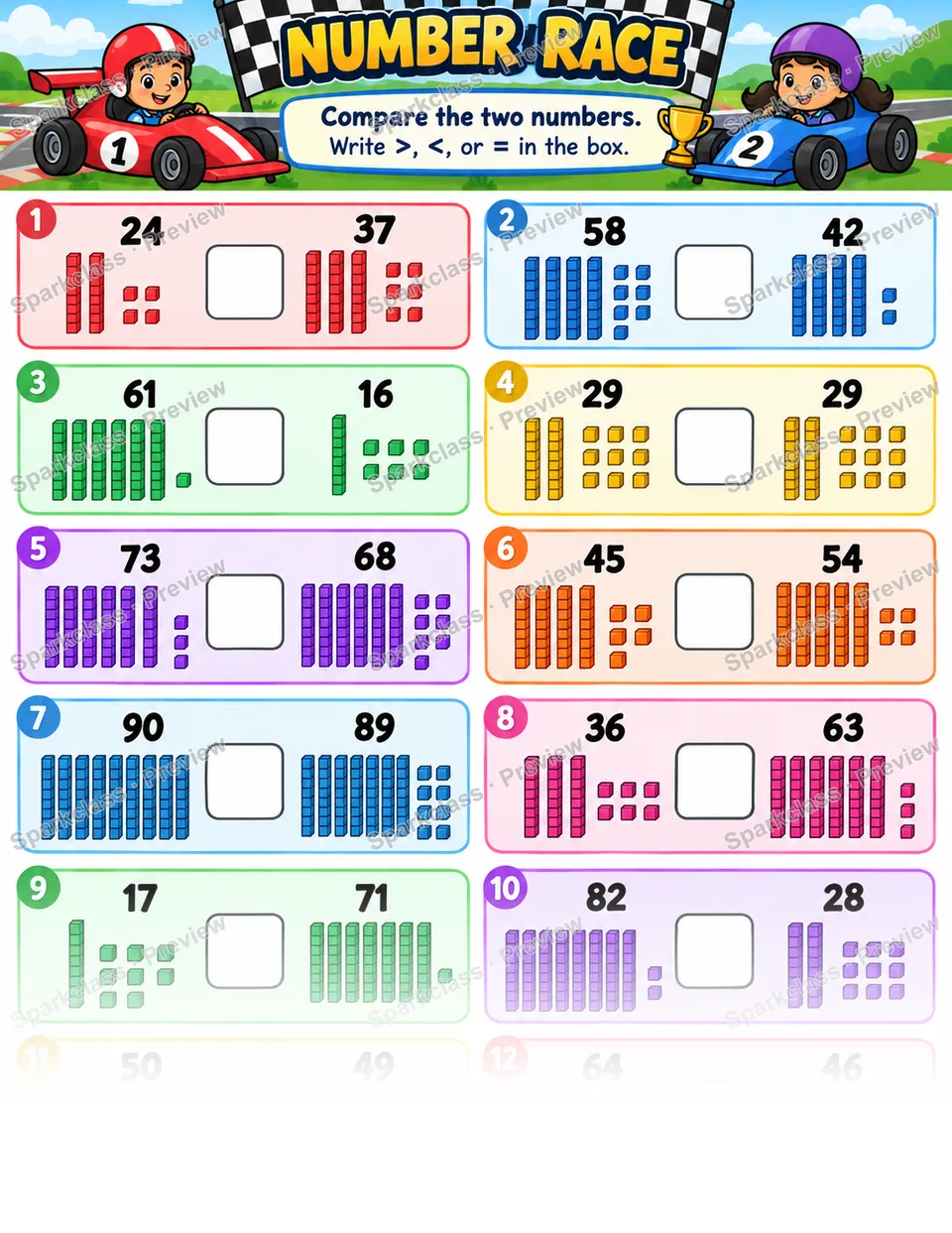 Compare Two Digit Numbers — Grade 1 worksheet preview