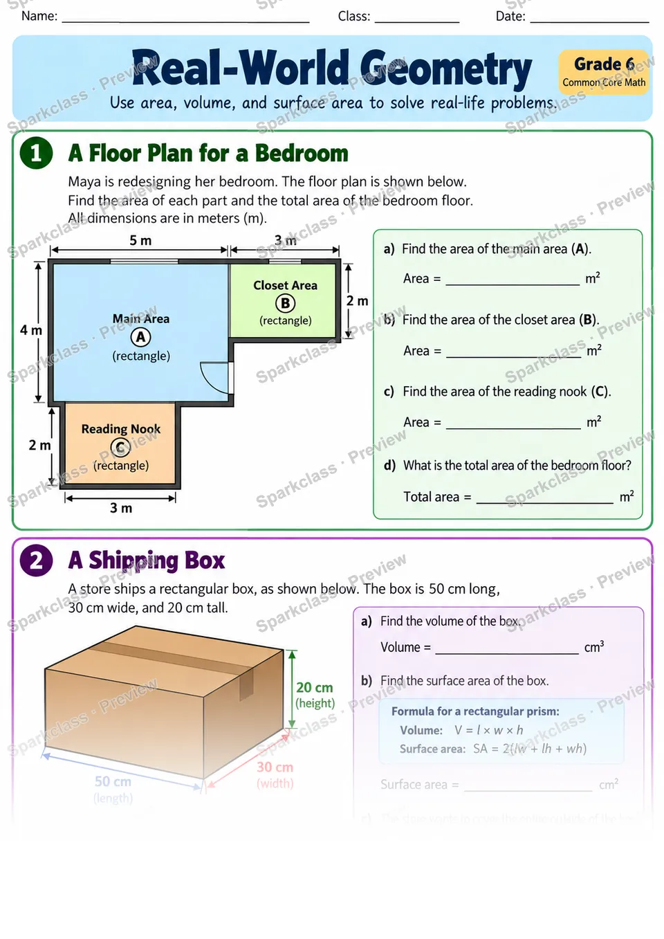 Real World Geometry — Grade 6 worksheet preview