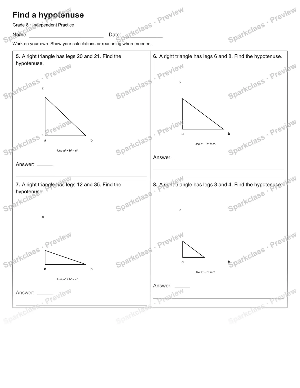 Find a hypotenuse — Independent Practice — page 2