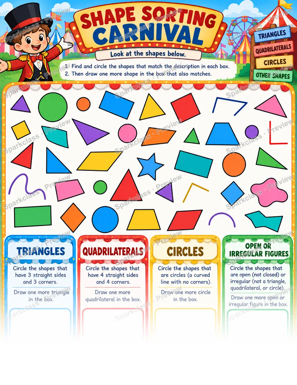 Shape Sorting Carnival — Grade 1 worksheet preview